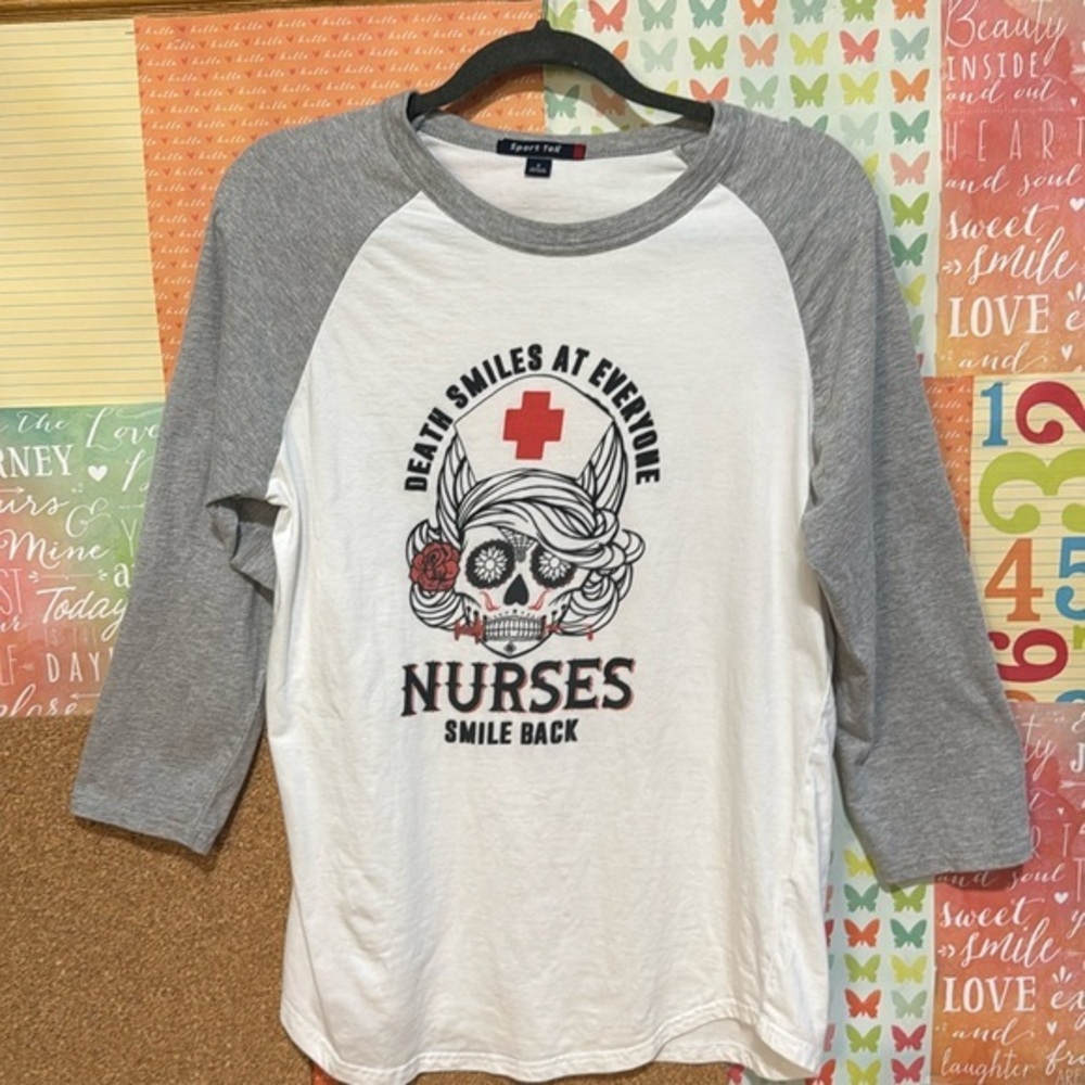 ⭐️Sport-Tek Jersey “DEATH SMILES AT EVERYONE NURSES SMILE BACK” Small⭐️3/$25